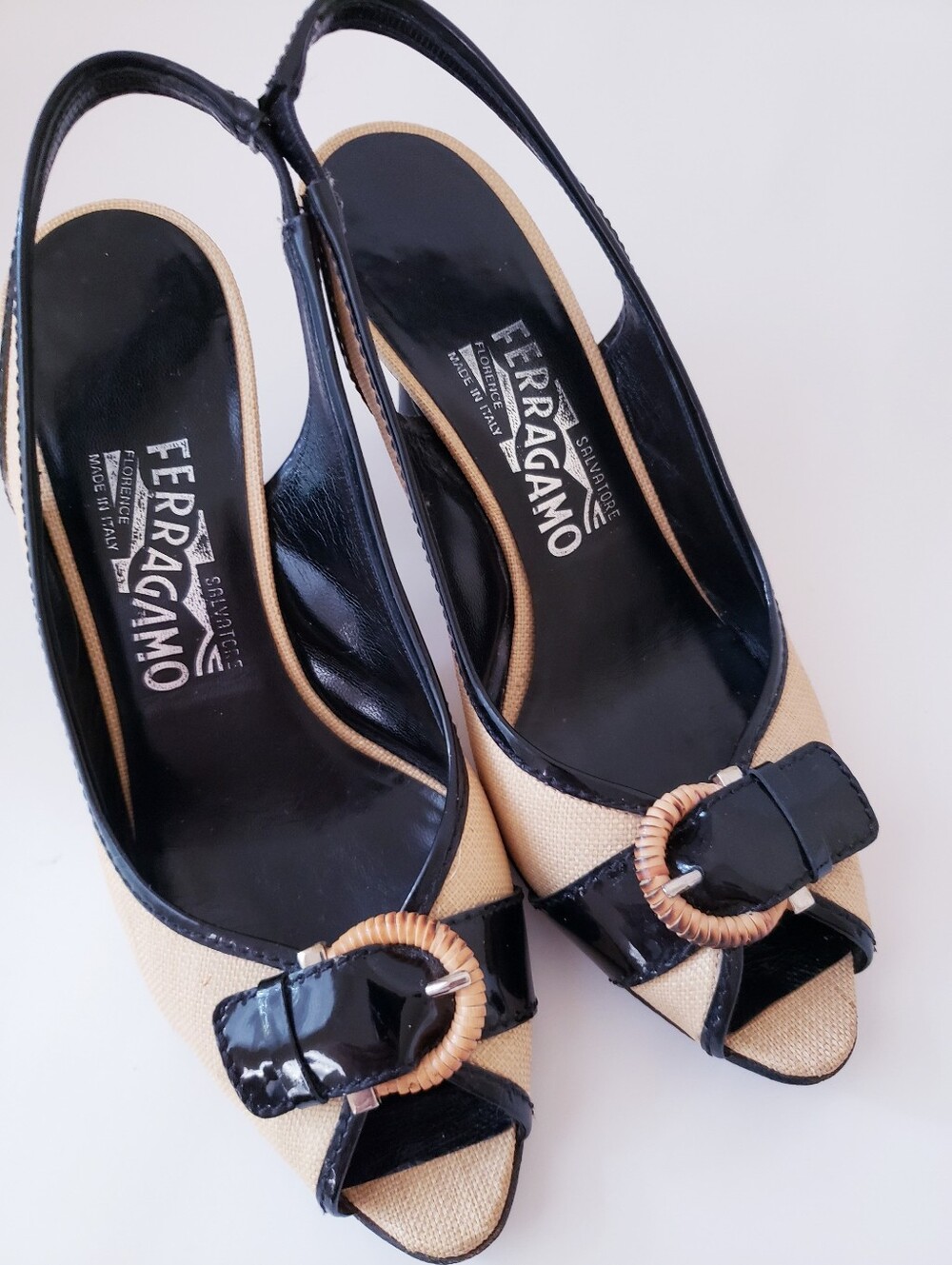 Vintage Salvatore Ferragamo Tan And Black Heels